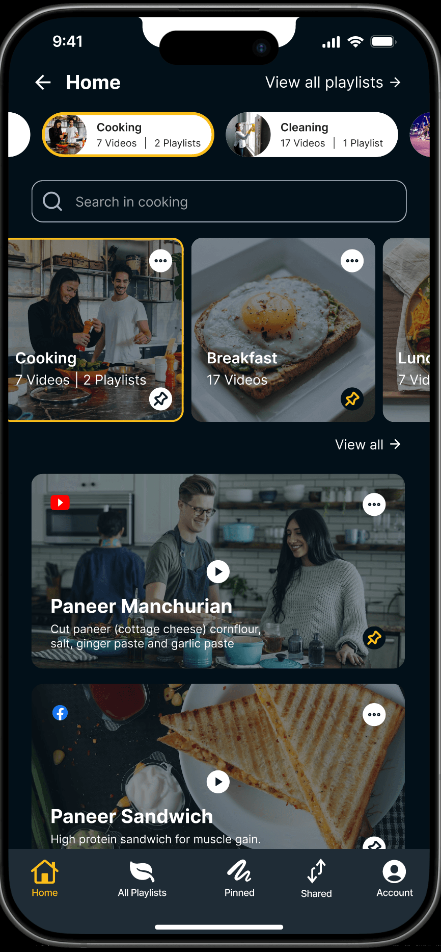 SaveNShare saved video playlists